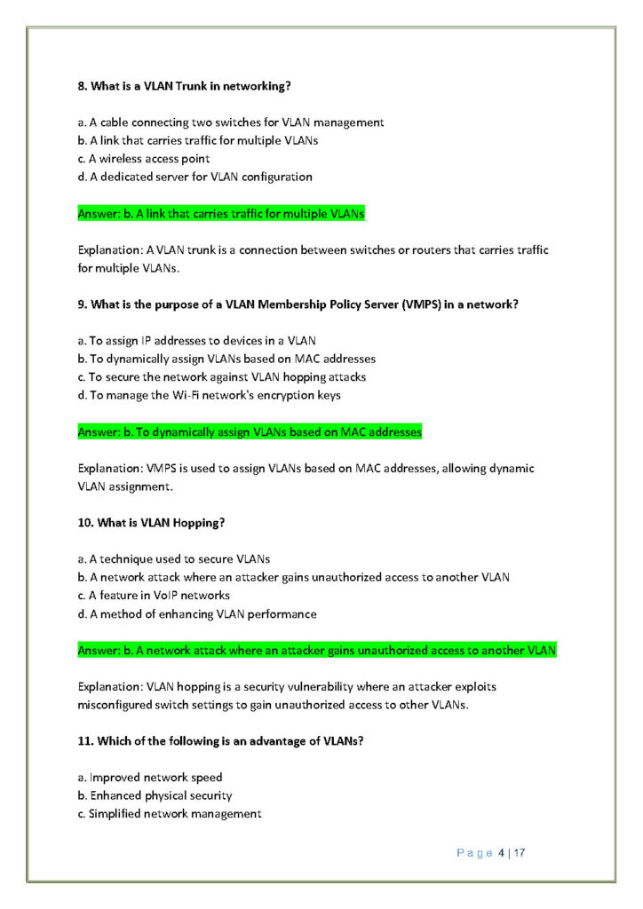 48 VLAN MCQ and Answers with Explanations