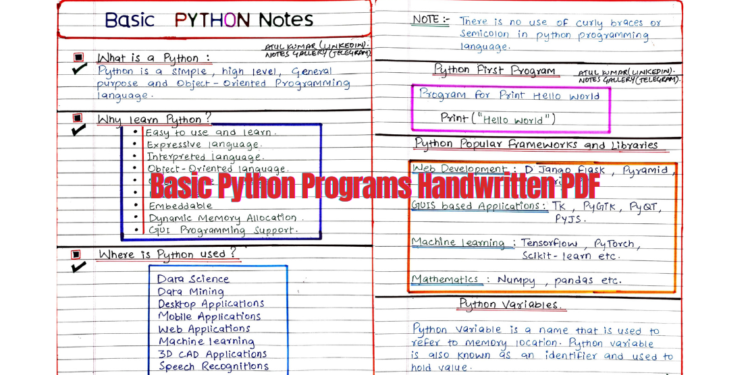 Basic Python Programs Handwritten PDF