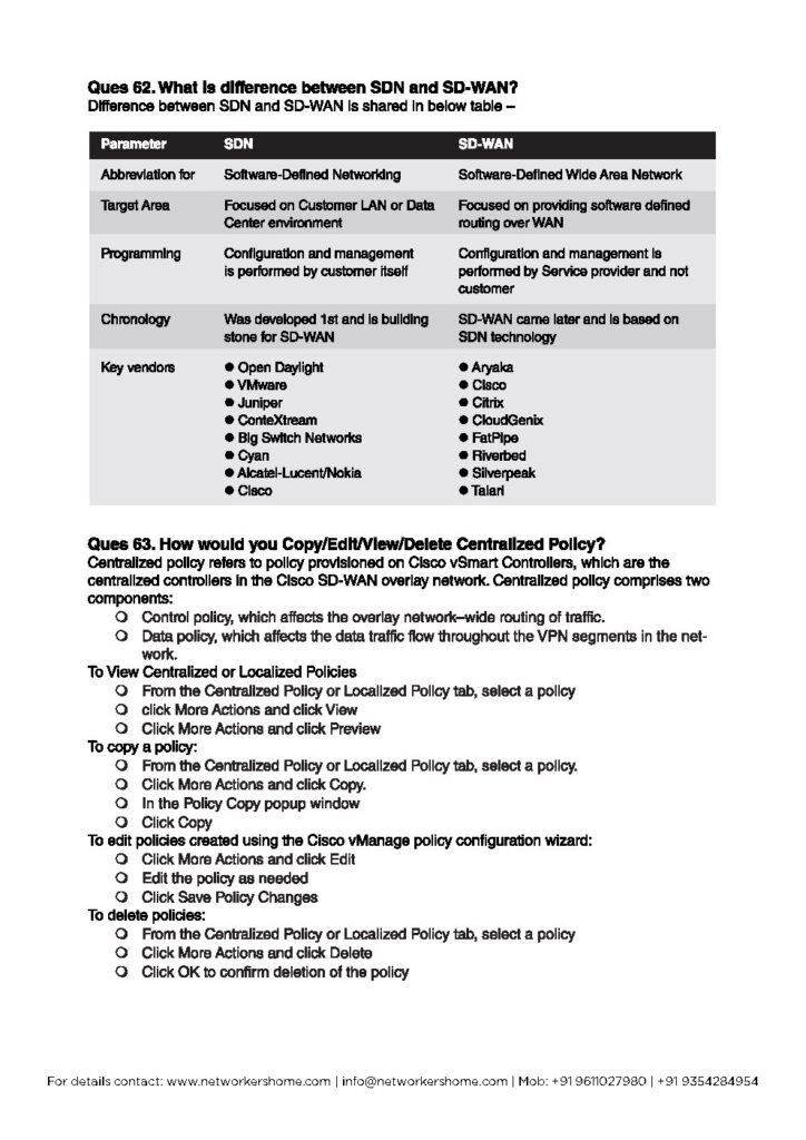 Cisco SDWAN Interview Questions and Answers PDF