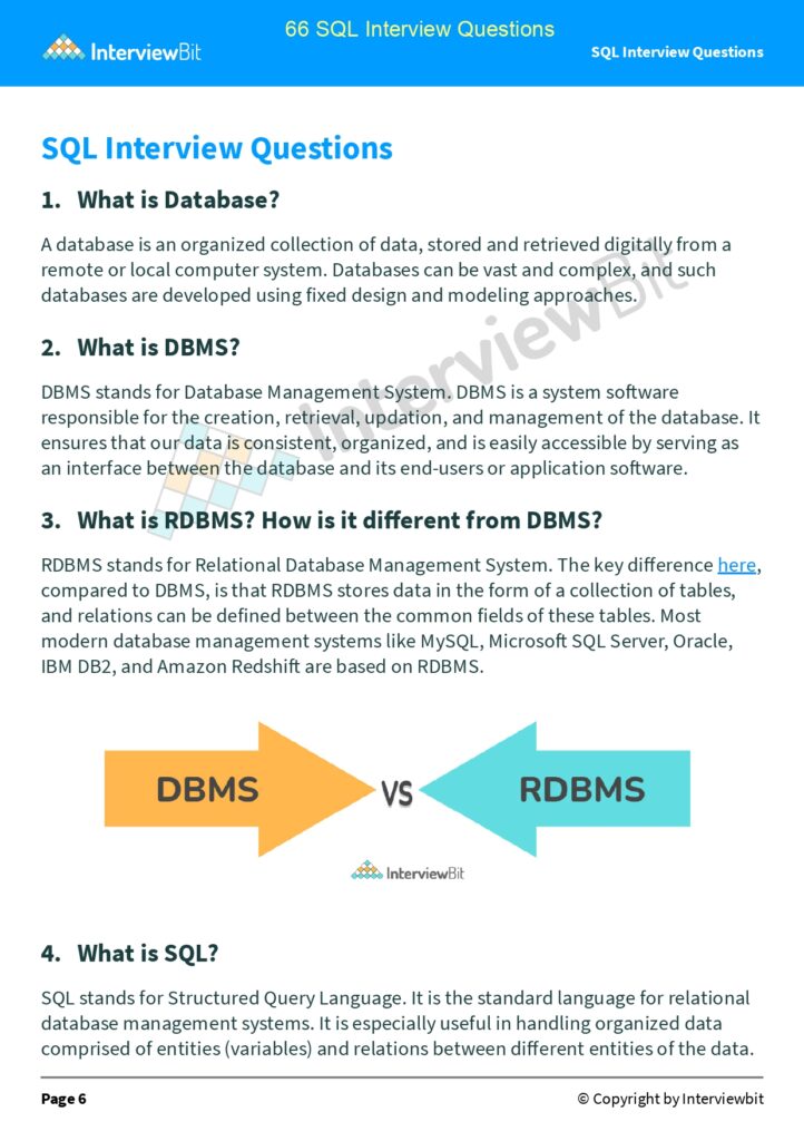 66 SQL Interview Questions (PDF)