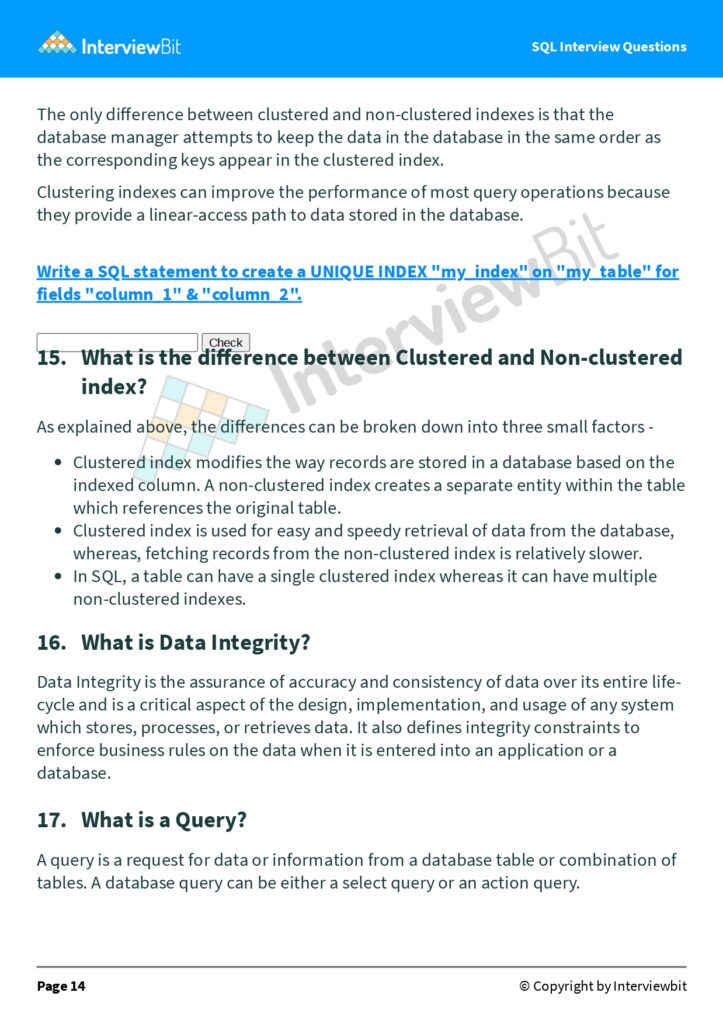 66 SQL Interview Questions (PDF)
