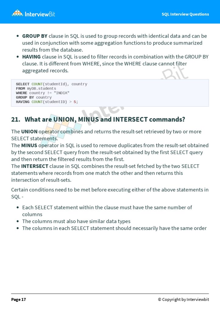 66 SQL Interview Questions (PDF)