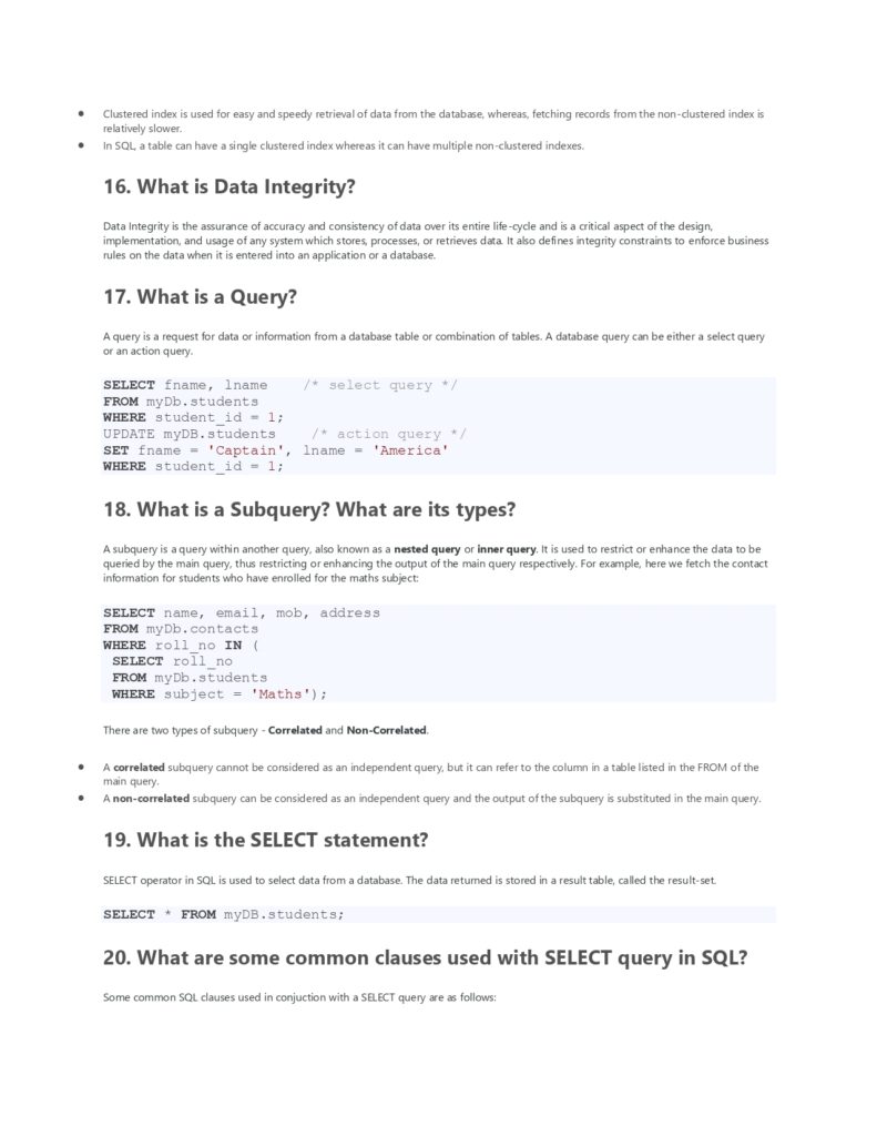 DBMS and SQL Questions and Answers