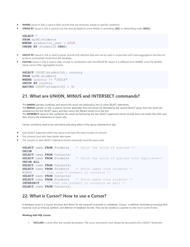 DBMS and SQL Questions and Answers