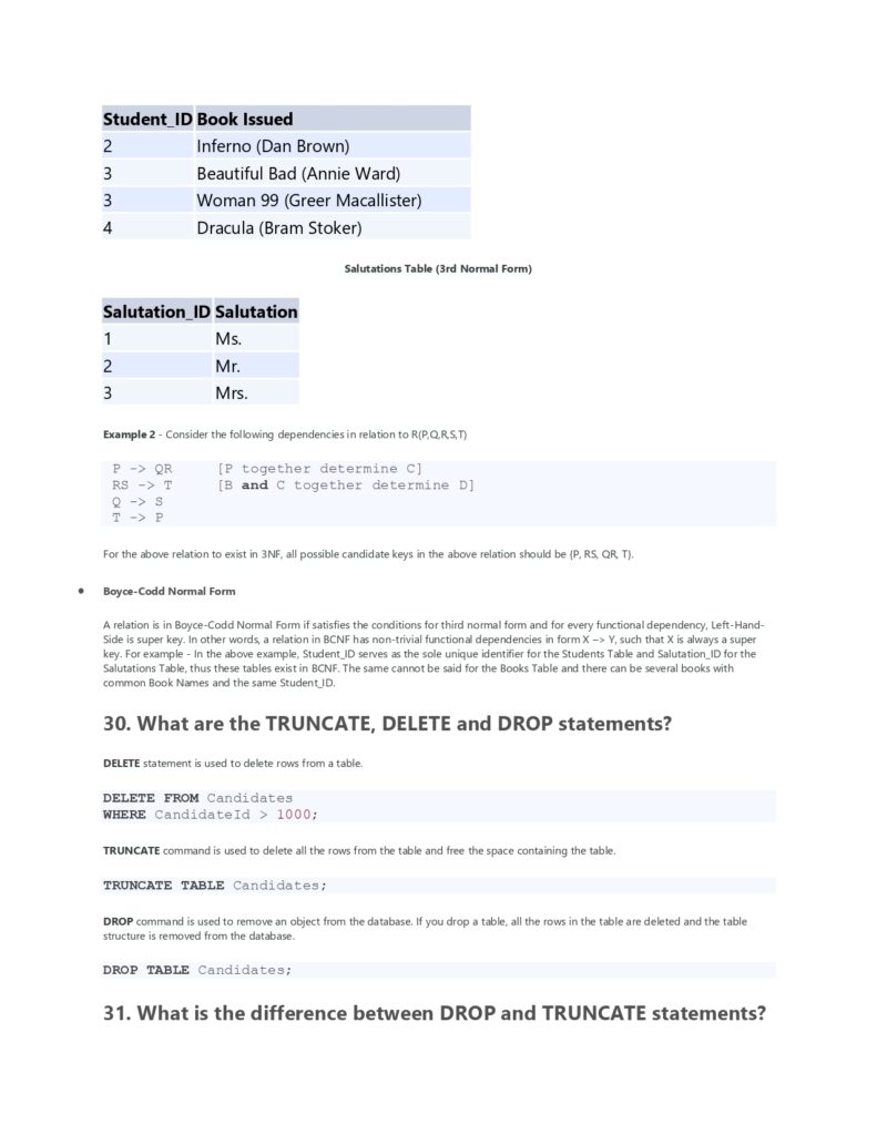 DBMS and SQL Questions and Answers
