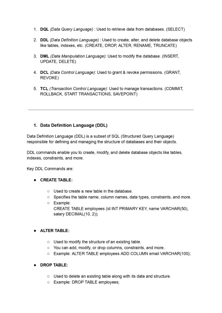 SQL Complete Notes