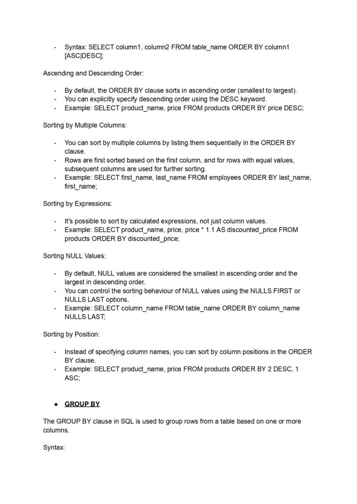 SQL Complete Notes