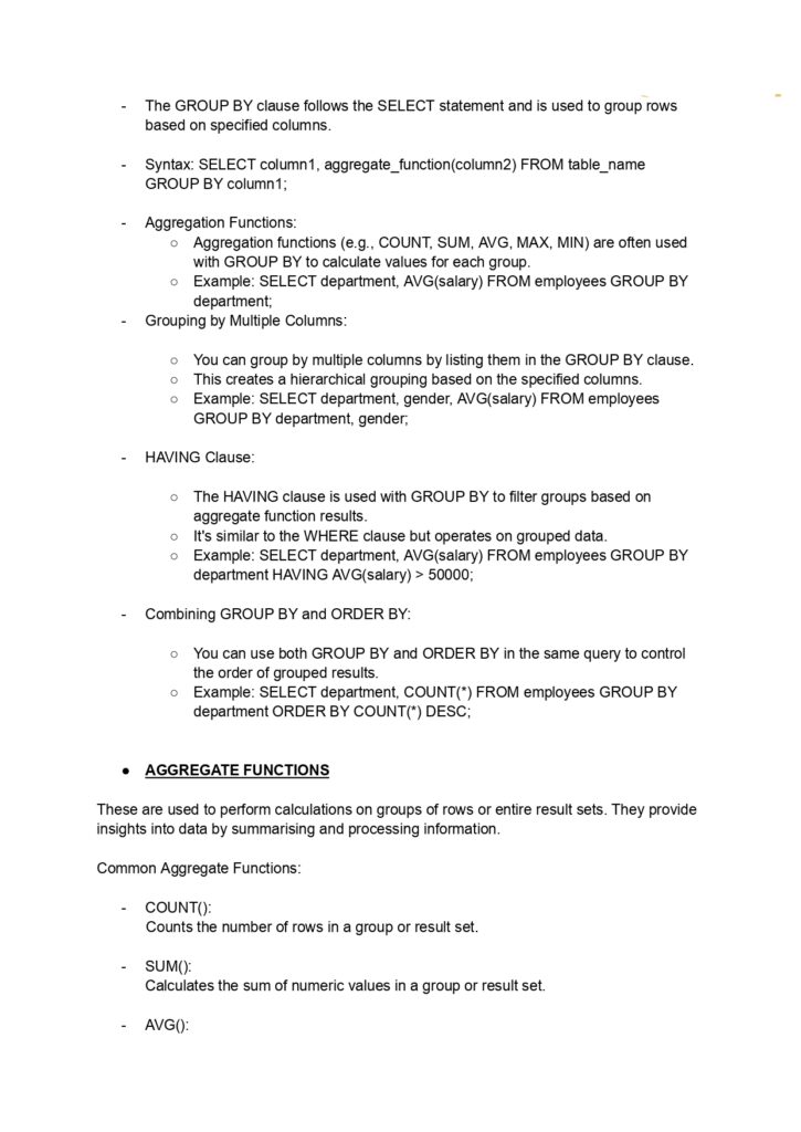 SQL Complete Notes