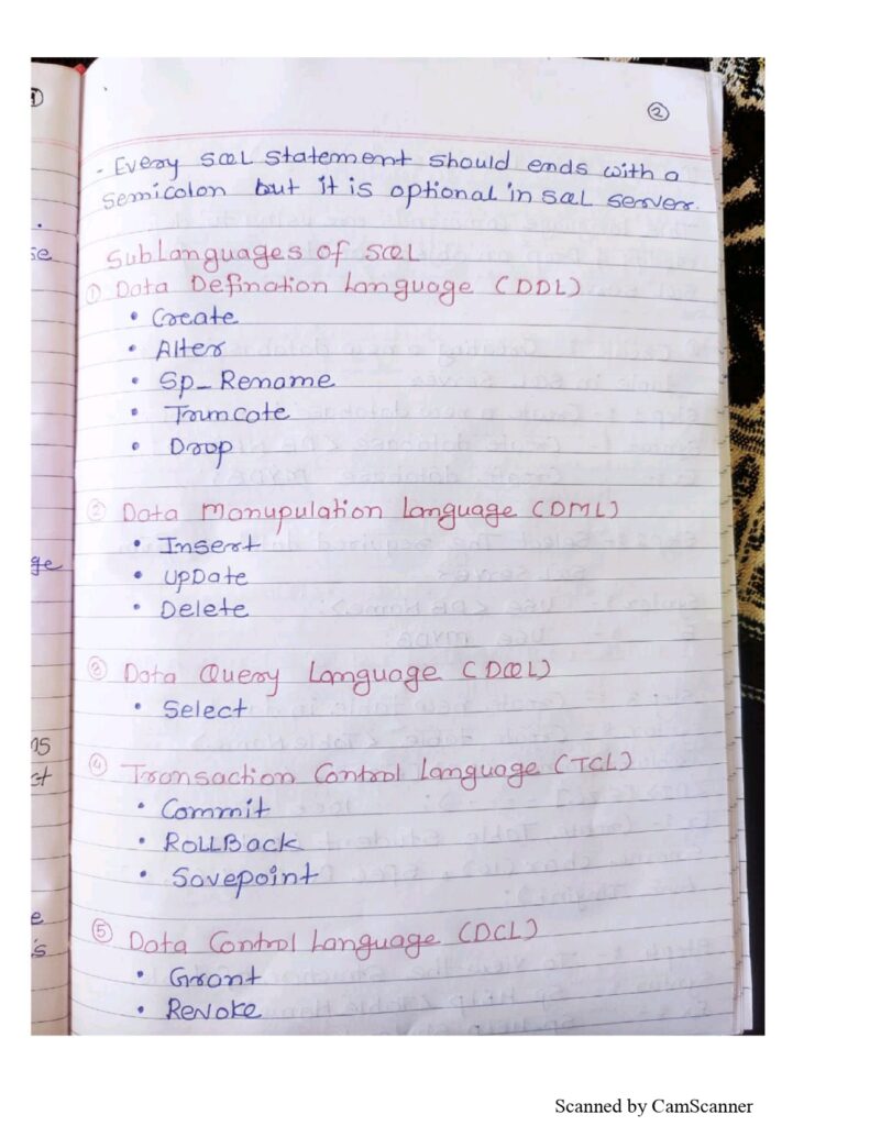 SQL Handwritten Notes: Short PDF Guide for Quick Reference