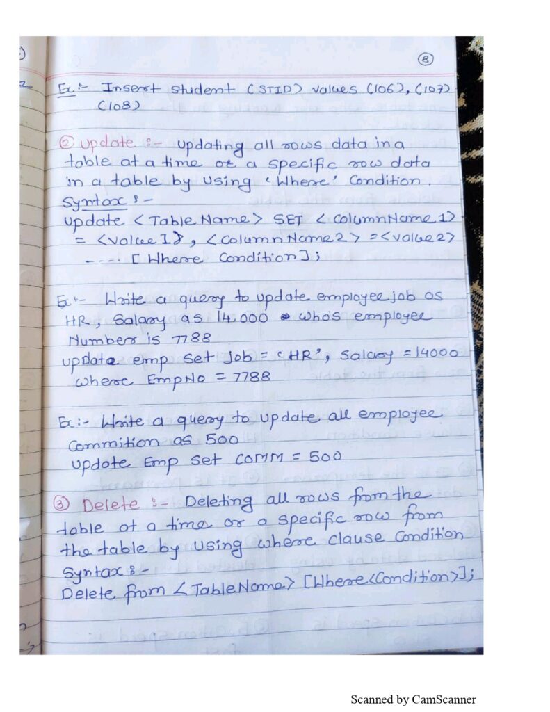 SQL Handwritten Notes: Short PDF Guide for Quick Reference