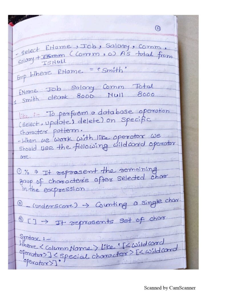 SQL Handwritten Notes: Short PDF Guide for Quick Reference