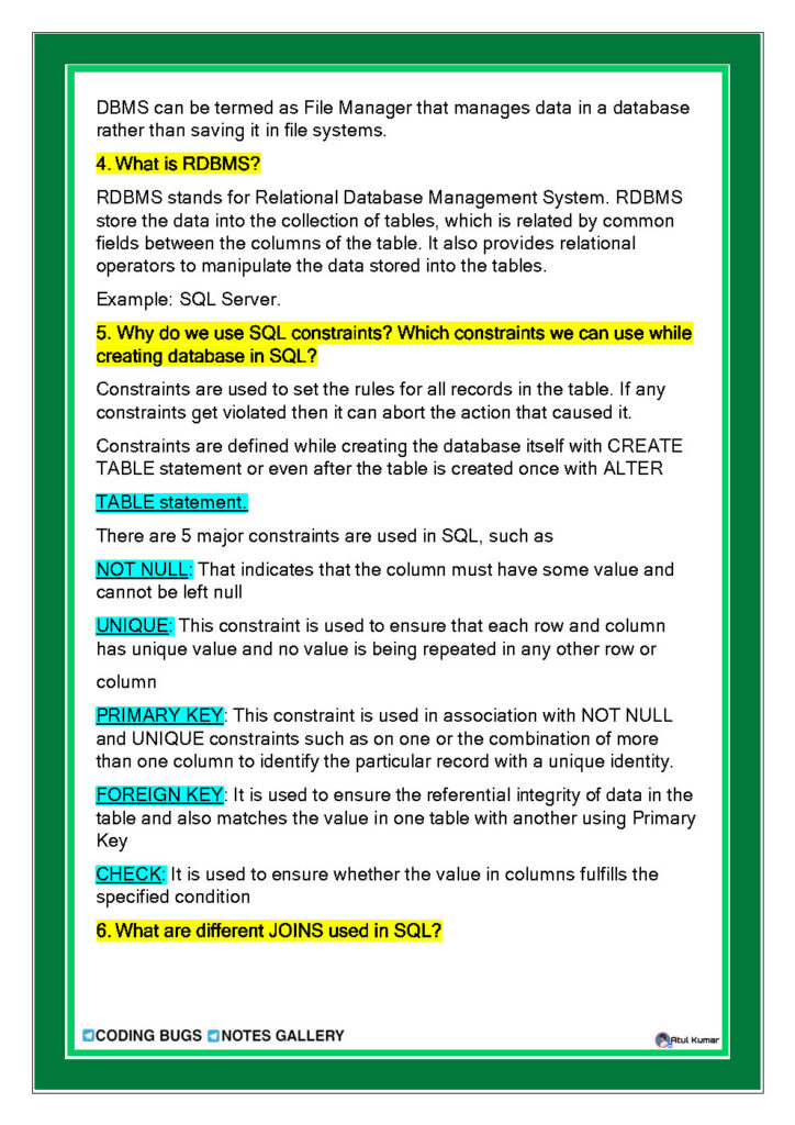 SQL Notes Zero To Hero (PDF)