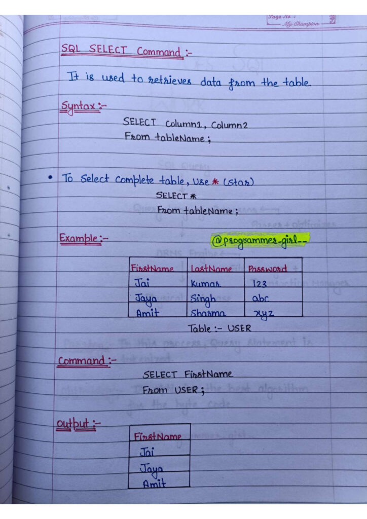 SQL Roadmap Handwritten PDF