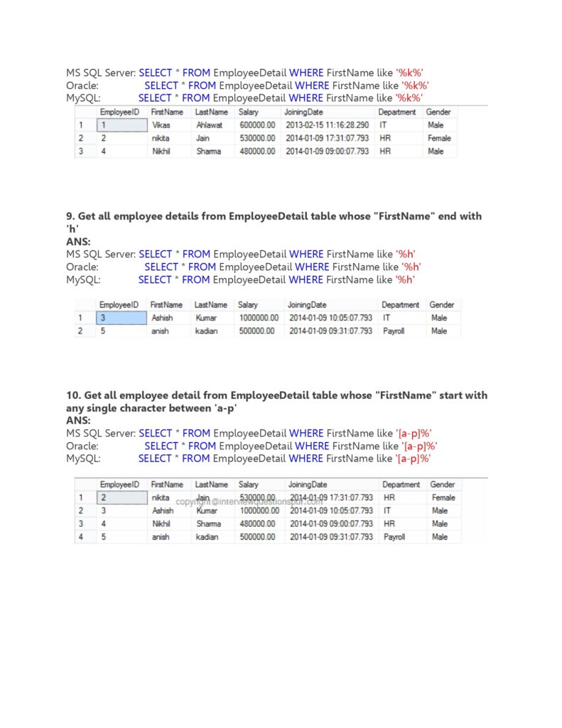 SQL Server Interview Question Answers PDF
