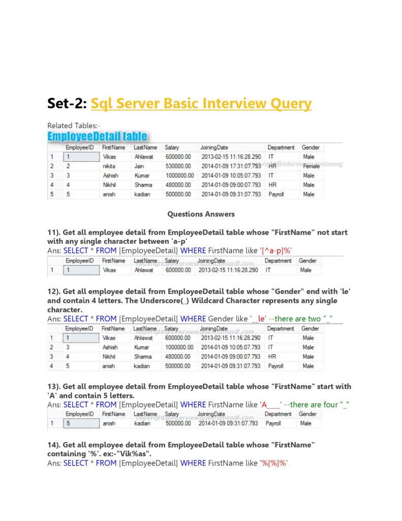 SQL Server Interview Question Answers PDF