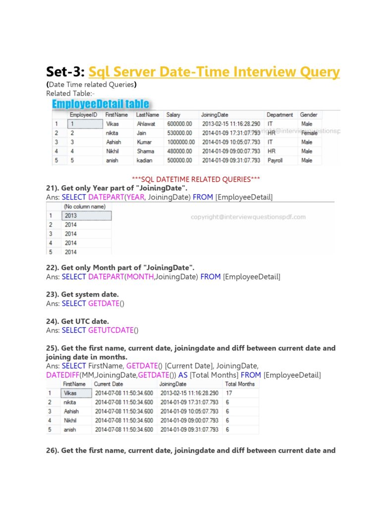 SQL Server Interview Question Answers PDF