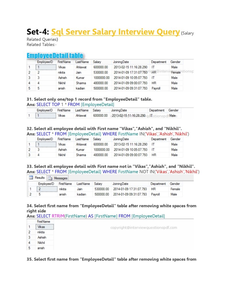 SQL Server Interview Question Answers PDF
