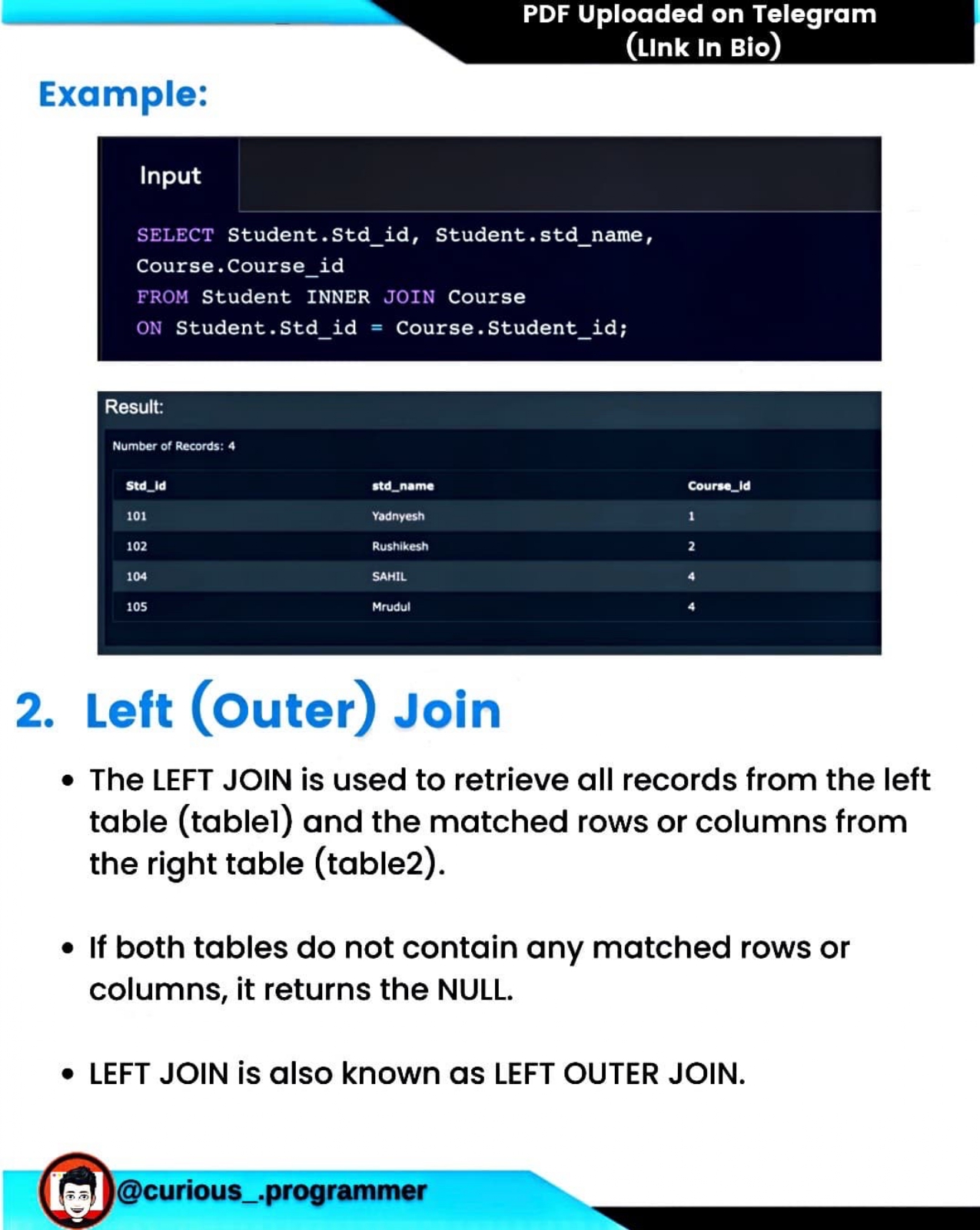 SQL Joins Short Notes PDF - Connect4Tects