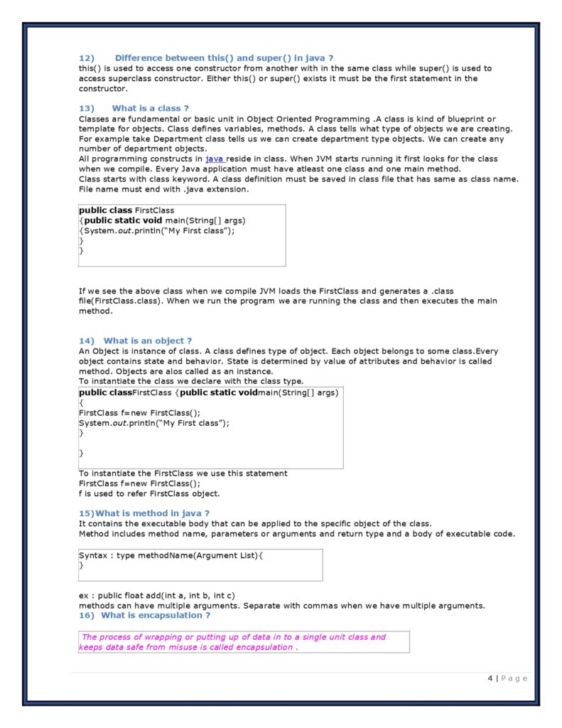 Core Java Cheat Sheet PDF