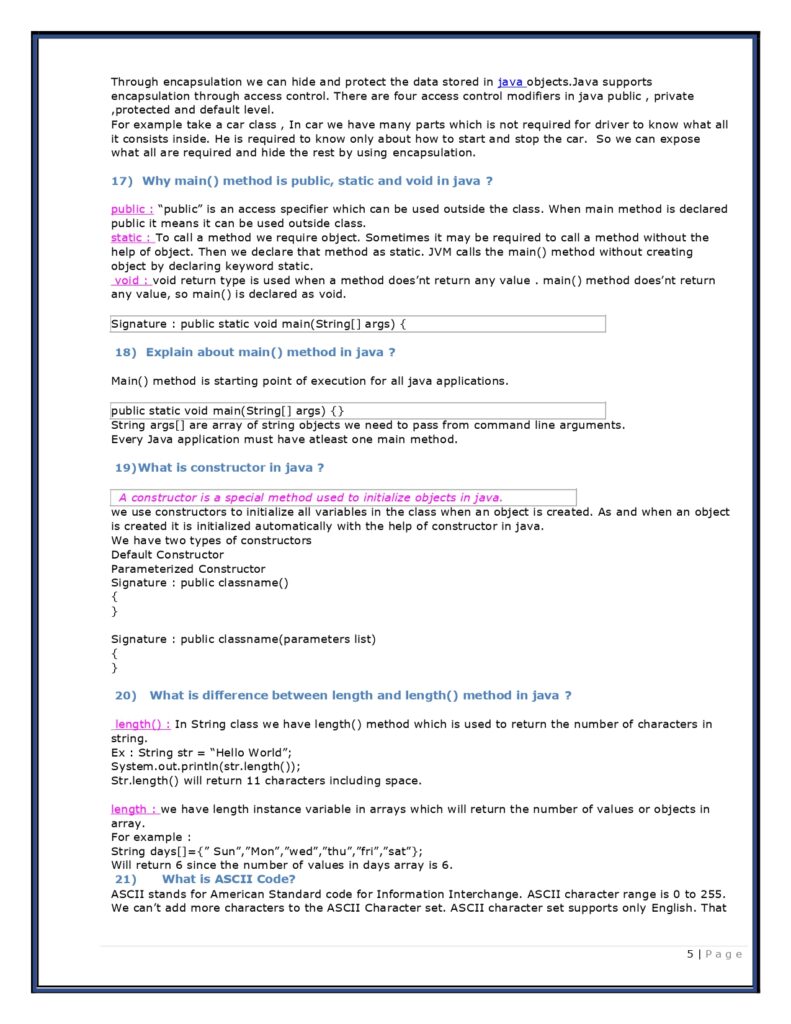 Core Java Cheat Sheet PDF