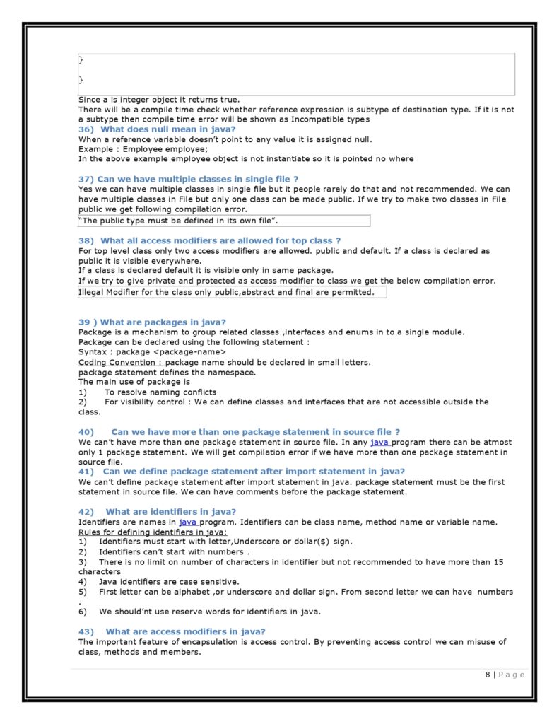 Core Java Cheat Sheet PDF