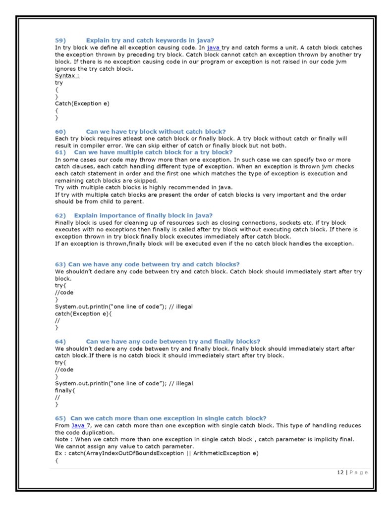 Core Java Cheat Sheet PDF