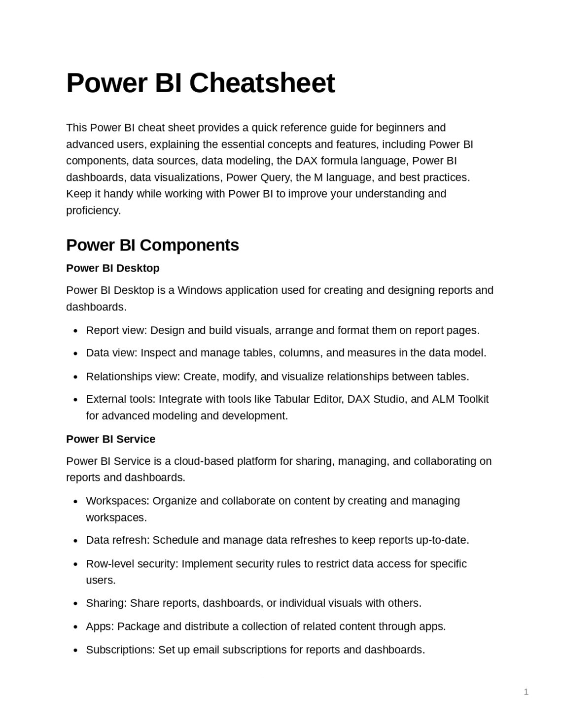 Applied Microsoft Power BI CheatSheet PDF